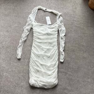 white long sleeve v neck dress GIA V-NECK LONG SLEEVE DRESS